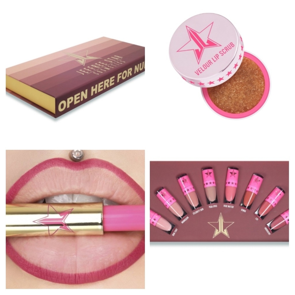 JSC Lip Bundle:Mini Nude Liquid Lipsticks, Scrub, and Liner